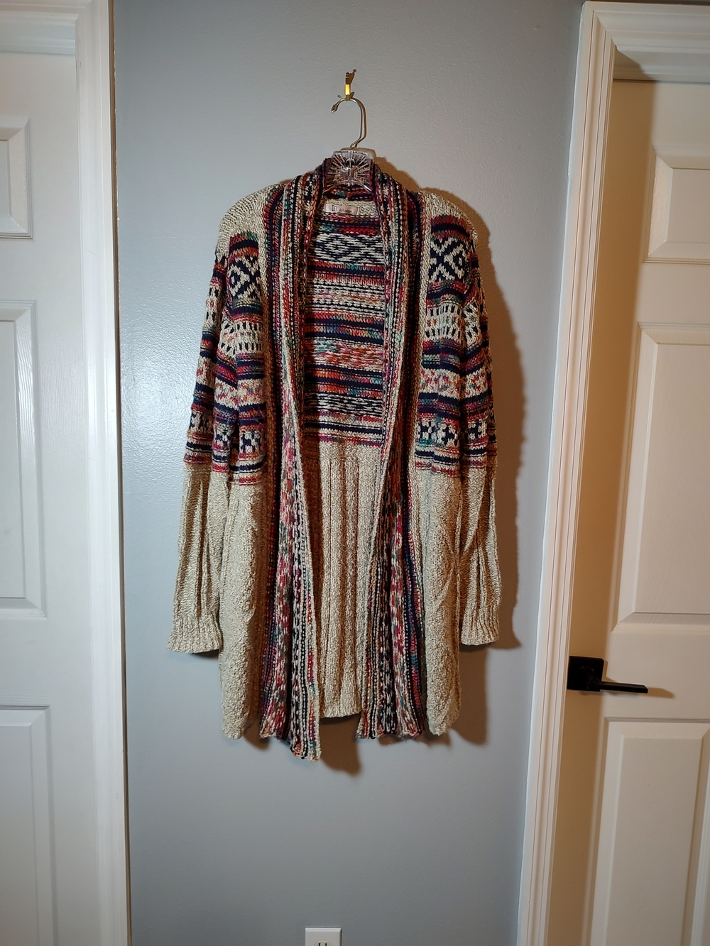 Cozy Multicolor Patterned Open-Front Women’s Sweater Cardigan